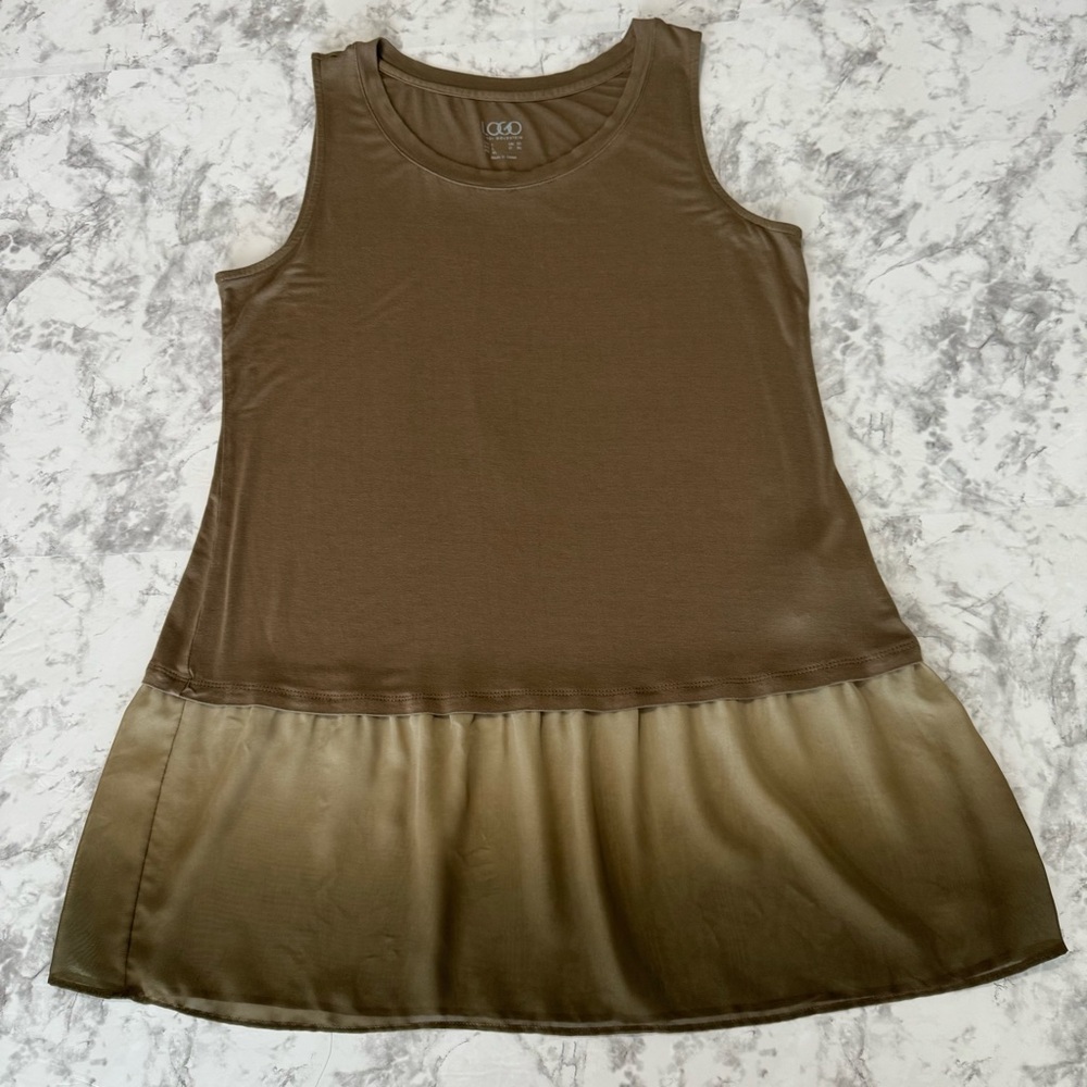 LOGO by Lori Goldstein Brown Cotton Modal Dress Ombre Chiffon Hem Sz L